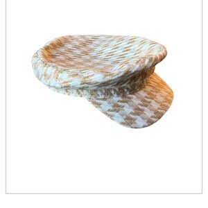 Houndstooth Print Stylish Tan and White Woven Cap